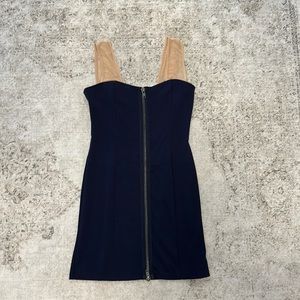 BB Dakota Navy Dress with nude mesh straps and silver zipper size S